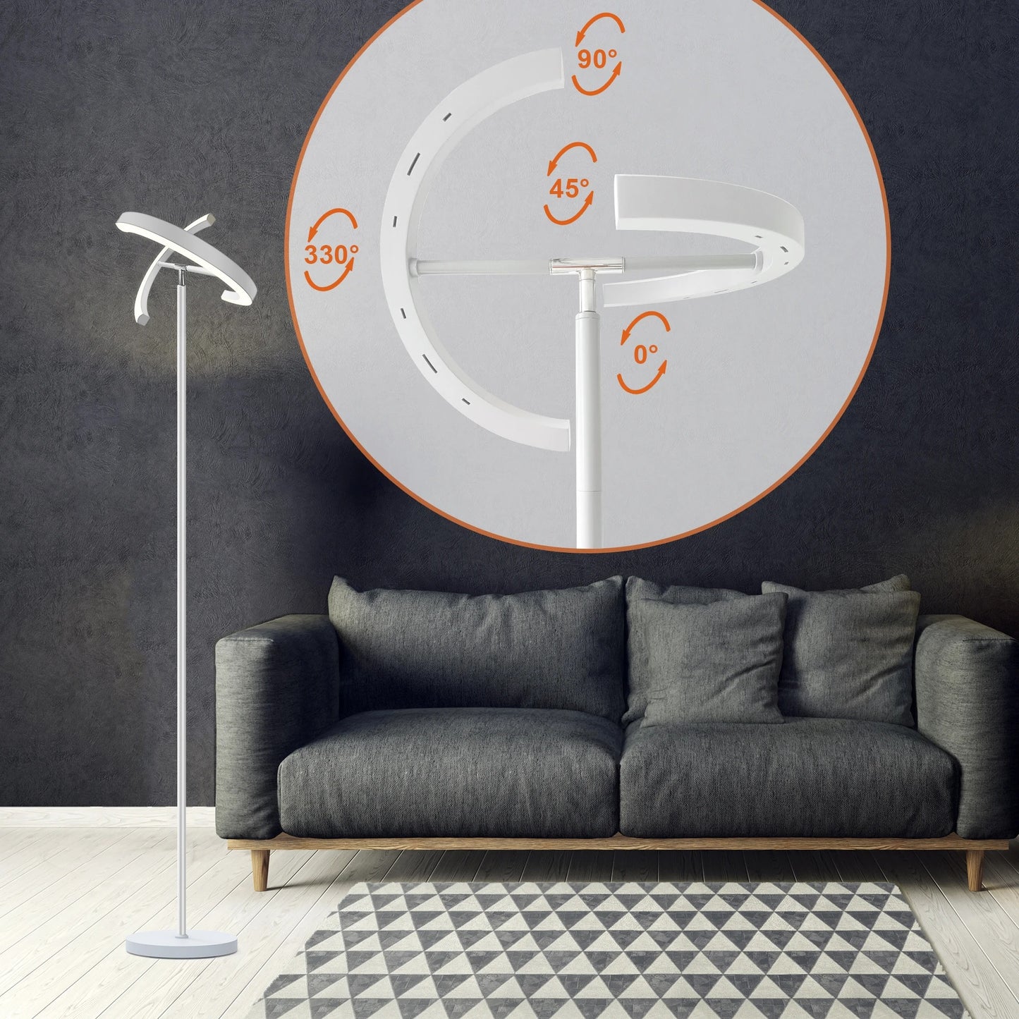 Modern 69" LED Floor Lamp with Remote, 330° Rotatable Torchiere, Dimmable & Adjustable Brightness