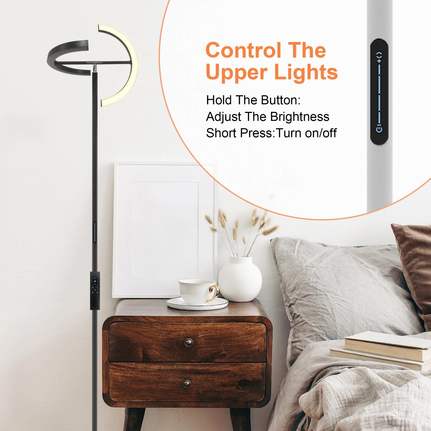 Modern 69" LED Floor Lamp with Remote, 330° Rotatable Torchiere, Dimmable & Adjustable Brightness