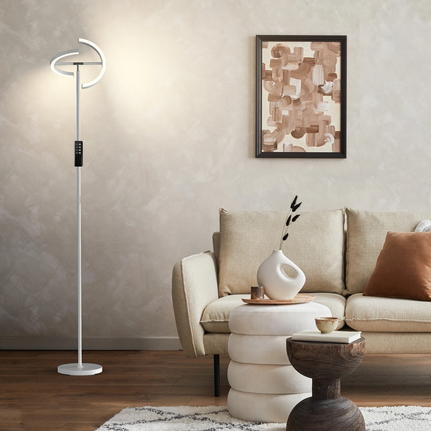 Modern 69" LED Floor Lamp with Remote, 330° Rotatable Torchiere, Dimmable & Adjustable Brightness