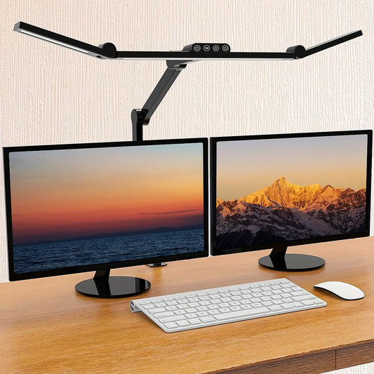 Modern Aluminum Architect LED Desk Lamp - Clamp Mount, 7 Articulated Joints, Auto Dimming for Multi-Monitor Setup