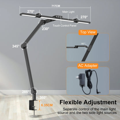 Modern Aluminum Architect LED Desk Lamp - Clamp Mount, 7 Articulated Joints, Auto Dimming for Multi-Monitor Setup