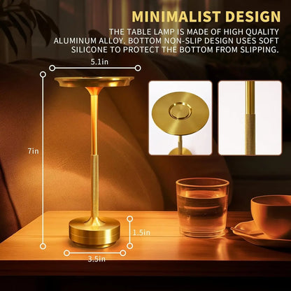 Modern Aluminum Touch Table Lamp, Dimmable Portable Rechargeable LED Night Light for Bedside