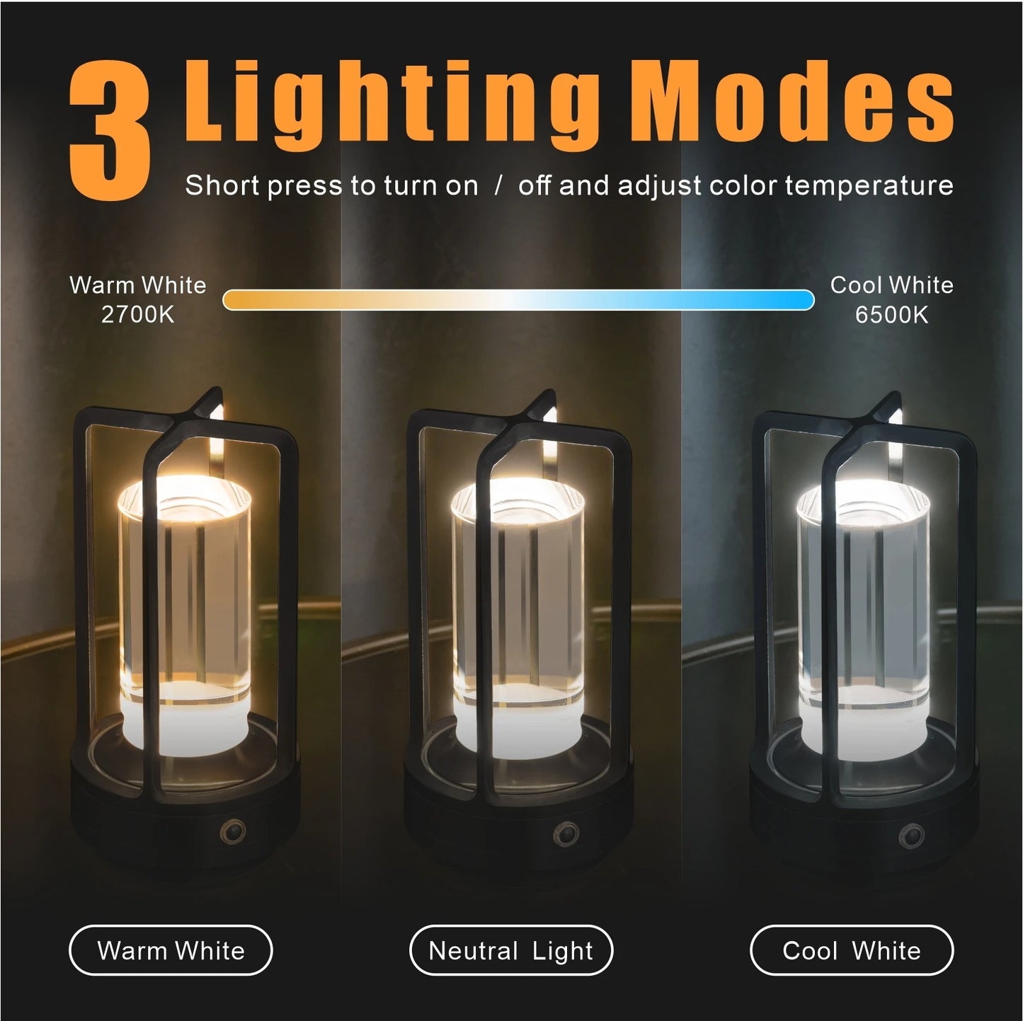 Modern Aluminum Wireless LED Table Lamp,  Rechargeable Desk Light, Outdoor Ambiance Lantern