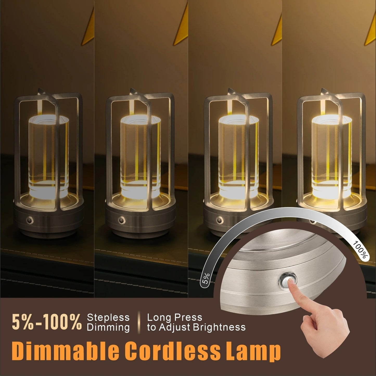 Modern Aluminum Wireless LED Table Lamp,  Rechargeable Desk Light, Outdoor Ambiance Lantern