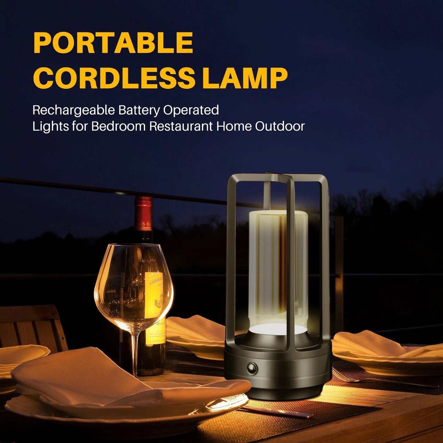 Modern Aluminum Wireless LED Table Lamp,  Rechargeable Desk Light, Outdoor Ambiance Lantern