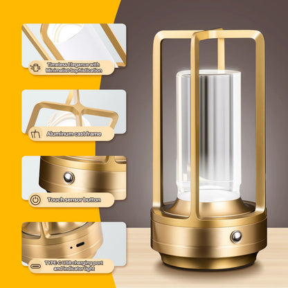 Modern Aluminum Wireless LED Table Lamp,  Rechargeable Desk Light, Outdoor Ambiance Lantern
