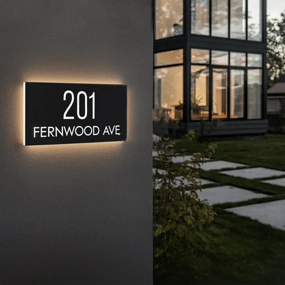 Modern Custom LED House Number & Address Sign - Stainless Steel Neon Backlight, Waterproof for Outdoor Display
