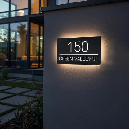 Modern Custom LED House Number & Address Sign - Stainless Steel Neon Backlight, Waterproof for Outdoor Display