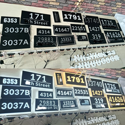 Modern Custom LED House Number & Address Sign - Stainless Steel Neon Backlight, Waterproof for Outdoor Display