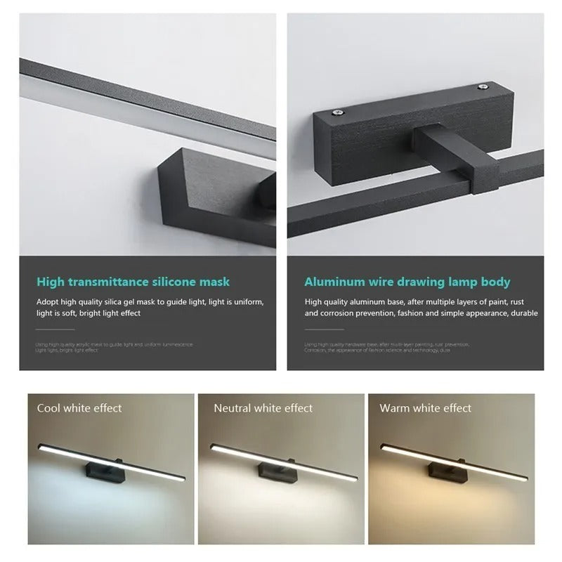 Modern LED Mirror Light Wall Lamp for Bathroom - Waterproof Indoor Flat Lighting for Makeup