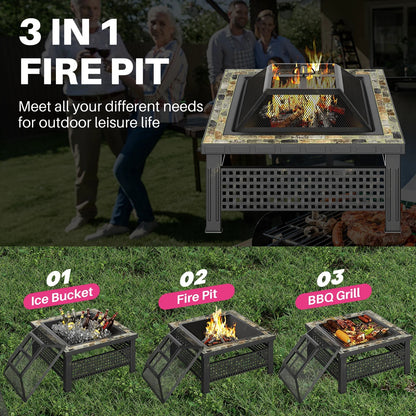 ModernLiving 30" Square Fire Pit with Mesh Lid & Poker