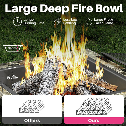 ModernLiving 30" Square Fire Pit with Mesh Lid & Poker