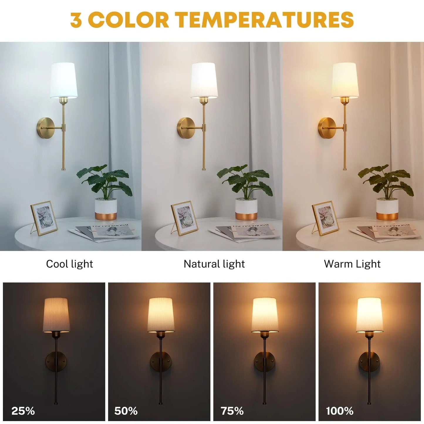 Modern Rechargeable Wall Sconce Set - Dimmable LED Wall Lamp with Remote Control