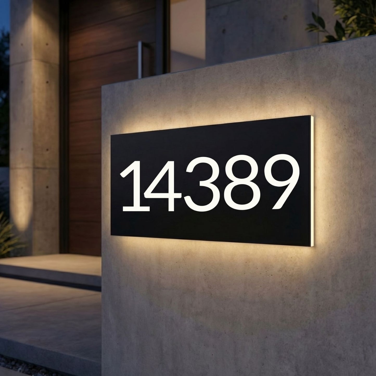 Modern Custom LED House Number & Address Sign - Stainless Steel Neon Backlight