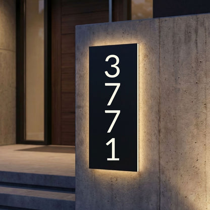 Modern Custom LED House Number & Address Sign - Stainless Steel Neon Backlight