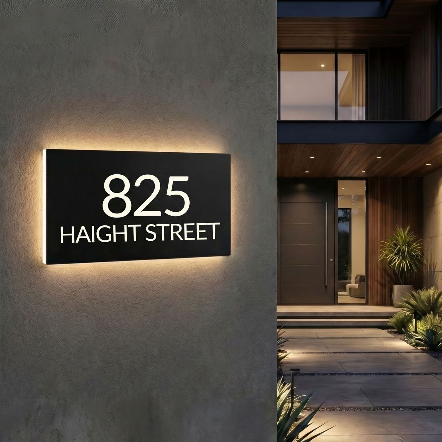 Modern Custom LED House Number & Address Sign - Stainless Steel Neon Backlight