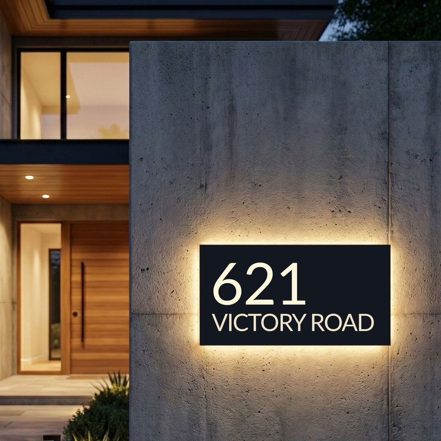 Modern Custom LED House Number & Address Sign - Stainless Steel Neon Backlight