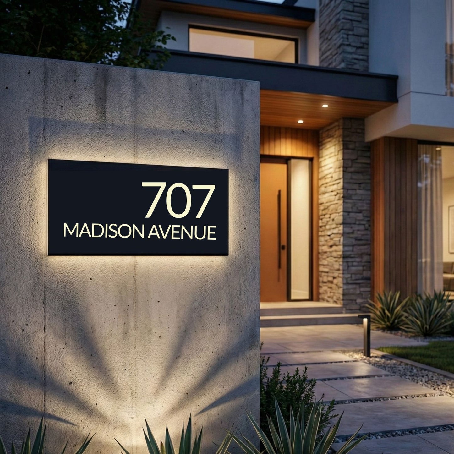 Modern Custom LED House Number & Address Sign - Stainless Steel Neon Backlight