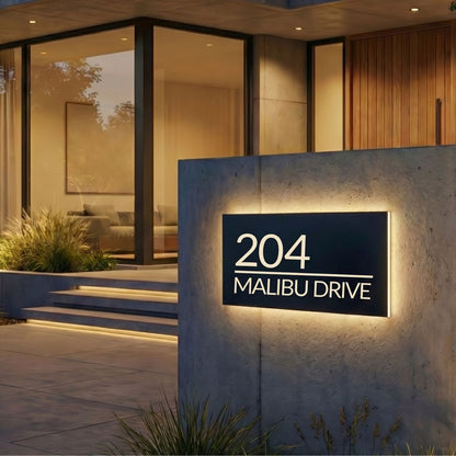 Modern Custom LED House Number & Address Sign - Stainless Steel Neon Backlight