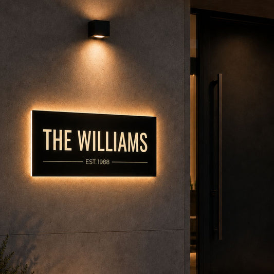 Personalized LED Backlit Family Name Sign | Custom Modern Last Name Plaque