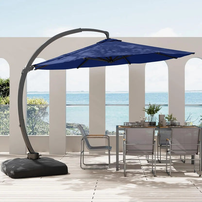 Grandeur Outdoor - 11ft Solar LED Cantilever Patio Umbrella with 360° Rotation