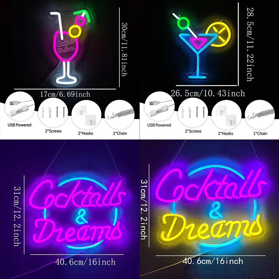 Neon Aura - Cocktails & Dreams LED Sign for Aesthetic Wall Decor