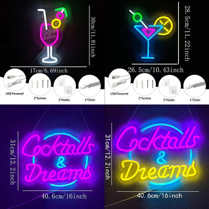 Neon Aura - Cocktails & Dreams LED Sign for Aesthetic Wall Decor