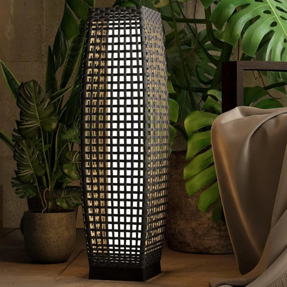 Outdoor Solar Floor Lamp - Modern Rattan Style LED Garden Light