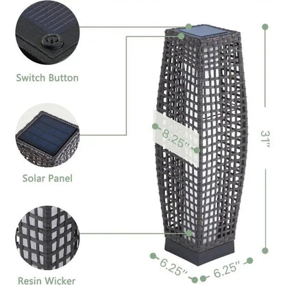 Outdoor Solar Floor Lamp - Modern Rattan Style LED Garden Light
