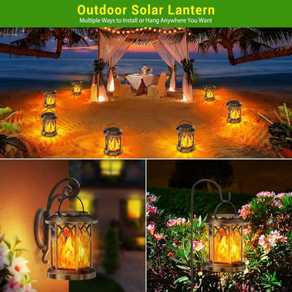 Outdoor Solar Lanterns Flickering Flame - Waterproof LED Hanging Garden Lights