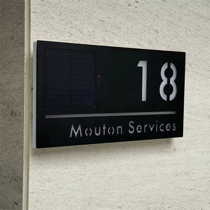 Personalized LED Solar House Number & Street Name Plate - Outdoor 3D Laser Cut Door Sign with Remote Control