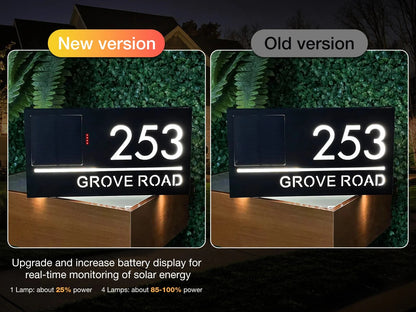 Personalized LED Solar House Number & Street Name Plate - Outdoor 3D Laser Cut Door Sign with Remote Control