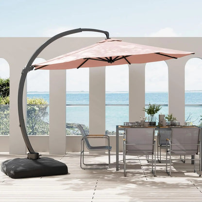 Grandeur Outdoor - 11ft Solar LED Cantilever Patio Umbrella with 360° Rotation