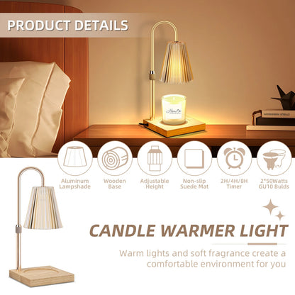 Premium Candle Warmer Light, Dimmable & Adjustable Height & Timer, Rose Gold, 2x50W GU10 Bulbs
