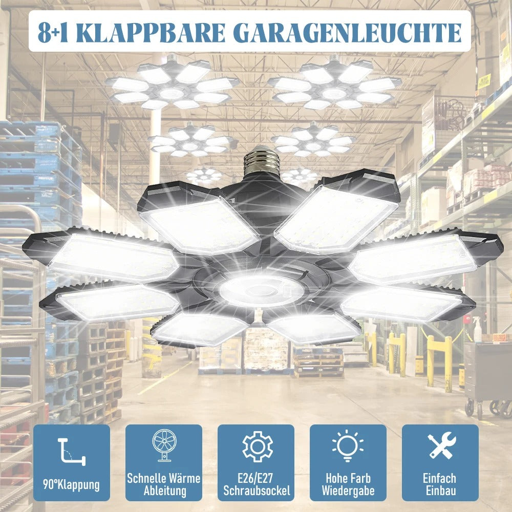 PremiumLux 200W LED Garage Light - Adjustable & Foldable Panels for Workshop & Warehouse