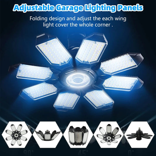 PremiumLux 200W LED Garage Light - Adjustable & Foldable Panels for Workshop & Warehouse