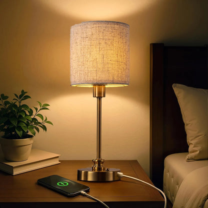 Rechargeable Cordless Bedside Lamp, 3-Level Dimmable Fabric Touch Table Lamp with USB-C Port