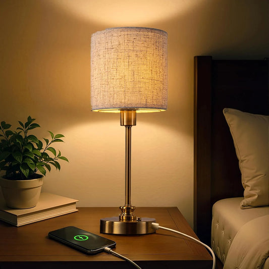 Rechargeable Cordless Bedside Lamp, 3-Level Dimmable Fabric Touch Table Lamp with USB-C Port