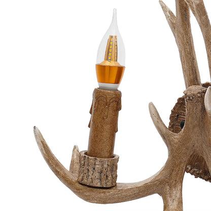 Retro Antler Wall Sconce - Wooden Feeling Resin Decorative LED Vintage Deer Light with E14 Bulb Base