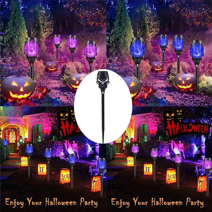 ShadowBrite - Solar Skull LED Flame Lights for Outdoor & Halloween Decor