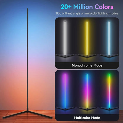 Smart 63" RGB LED Corner Floor Lamp, Music Sync Dimmable Standing Light with Remote & App Control for Ambiance