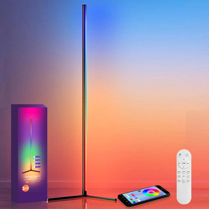 Smart 63" RGB LED Corner Floor Lamp, Music Sync Dimmable Standing Light with Remote & App Control for Ambiance