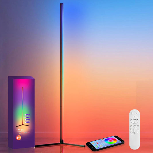 Smart 63" RGB LED Corner Floor Lamp, Music Sync Dimmable Standing Light with Remote & App Control for Ambiance