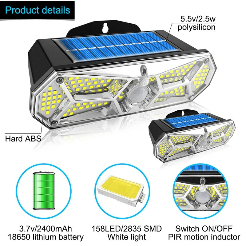 SmartSun 158-LED Solar Motion Sensor Outdoor Light - IP65 Waterproof Wall Lamp
