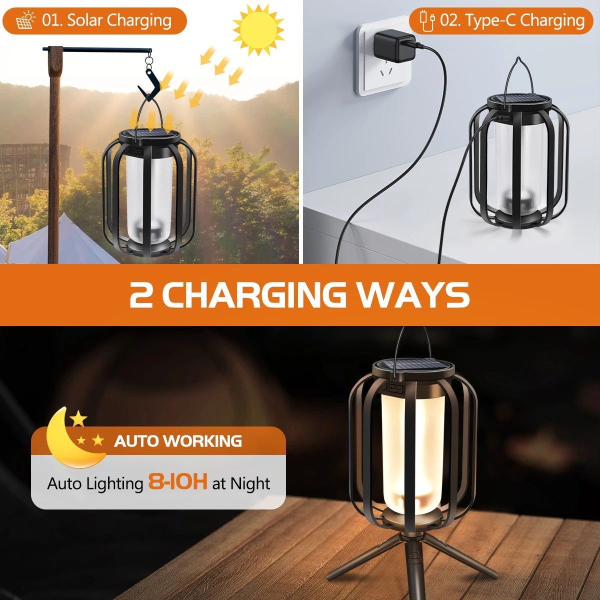 Solar Flame Hanging Lights - Portable LED Table Lamp with Realistic Flickering Effect for Outdoor Camping