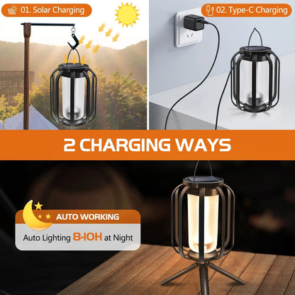 Solar Flame Hanging Lights - Portable LED Table Lamp with Realistic Flickering Effect for Outdoor Camping