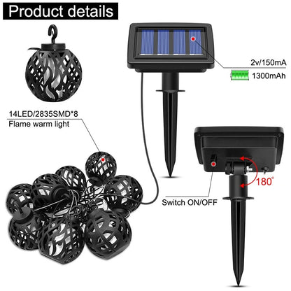 SparkleGlow Solar Flame String Lights - Waterproof Outdoor Patio & Garden Decor