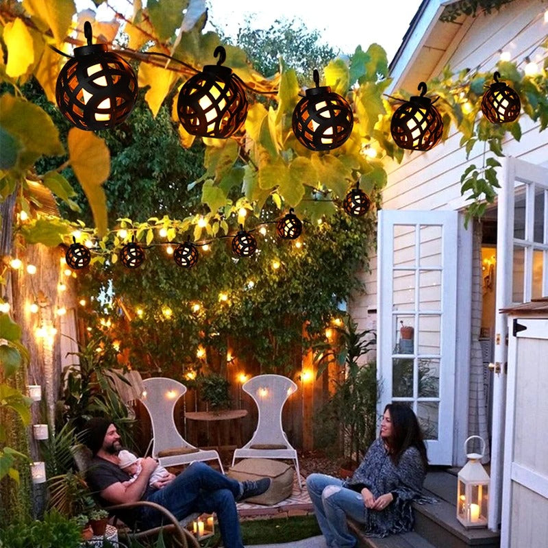 SparkleGlow Solar Flame String Lights - Waterproof Outdoor Patio & Garden Decor