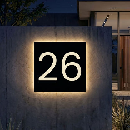 Personalized Modern LED Backlit House Number Signs - Stainless Steel, Waterproof