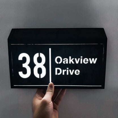 Custom House Sign with Solar LED Backlight - Outdoor Address Plaque & Street Name Plate
